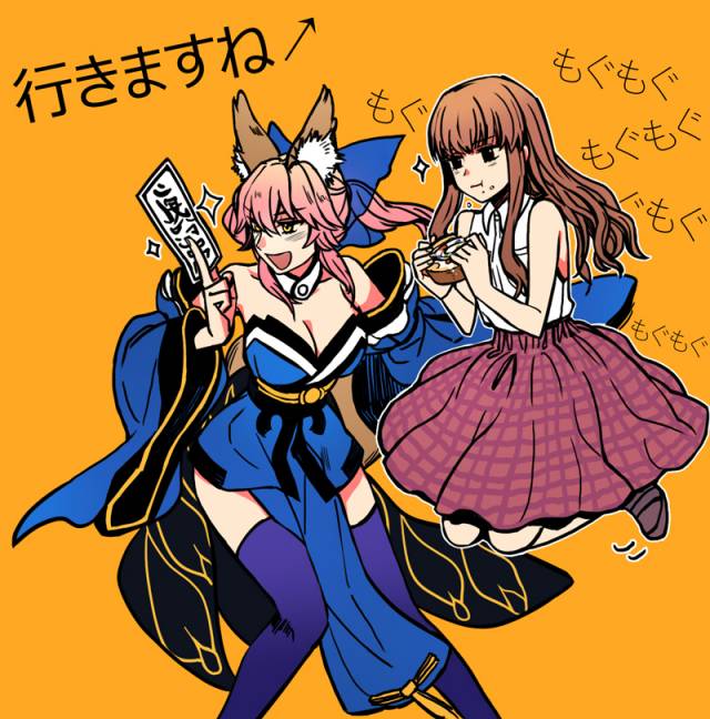 kishinami hakuno (female)+tamamo (fate) (all)+tamamo no mae (fate)