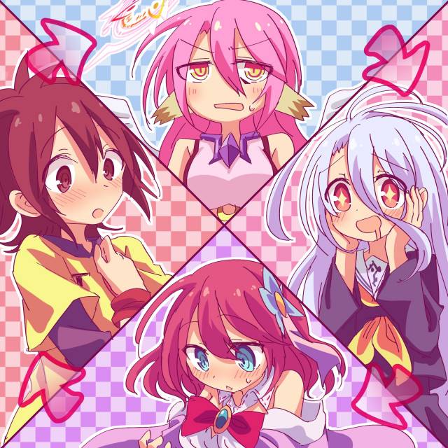 jibril (no game no life)+shiro (no game no life)+sora (no game no life)+stephanie dora