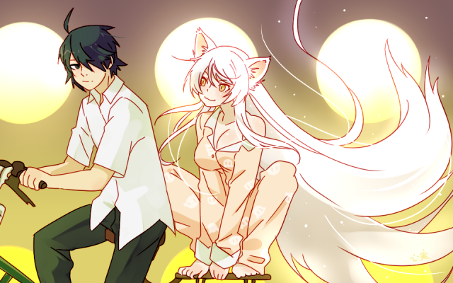 araragi koyomi+black hanekawa+hanekawa tsubasa