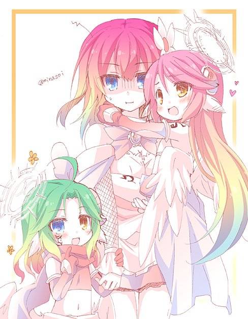 azriel (no game no life)+jibril (no game no life)+stephanie dora