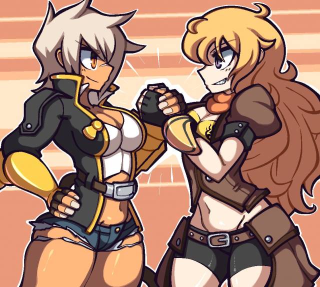 bullet (blazblue)+ember celica (rwby)+yang xiao long