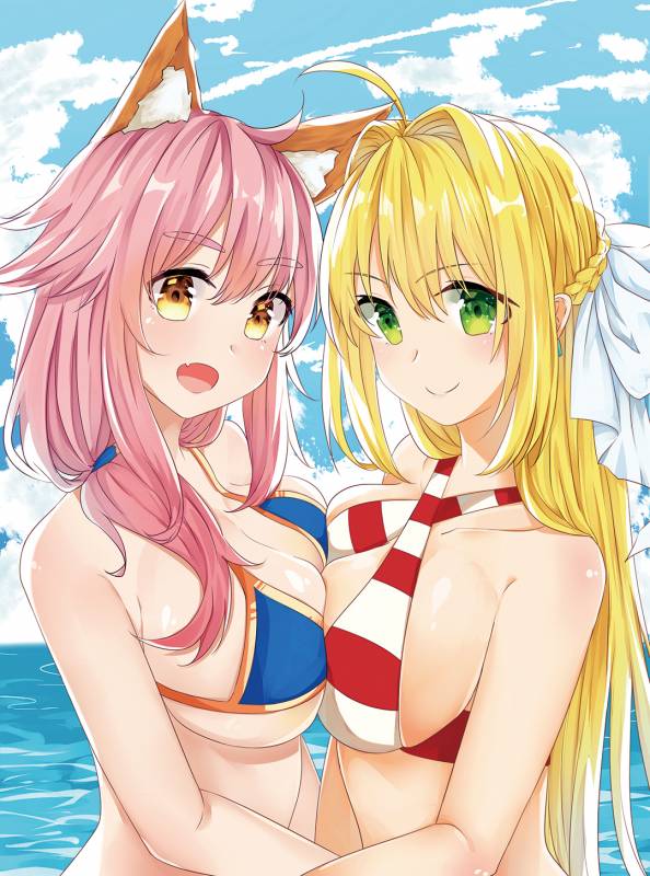 nero claudius (fate) (all)+nero claudius (swimsuit caster) (fate)+tamamo (fate) (all)+tamamo no mae (swimsuit lancer) (fate)