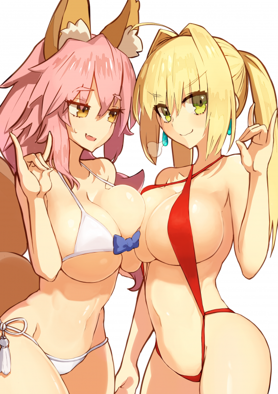 nero claudius (fate) (all)+nero claudius (swimsuit caster) (fate)+tamamo (fate) (all)+tamamo no mae (swimsuit lancer) (fate)