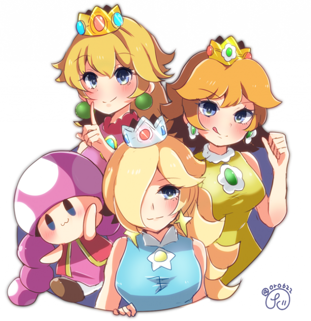 princess daisy+princess peach+rosetta (mario)+toadette