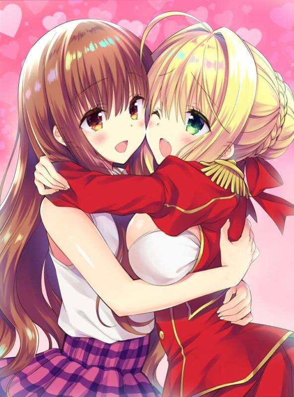 kishinami hakuno (female)+nero claudius (fate)+nero claudius (fate) (all)